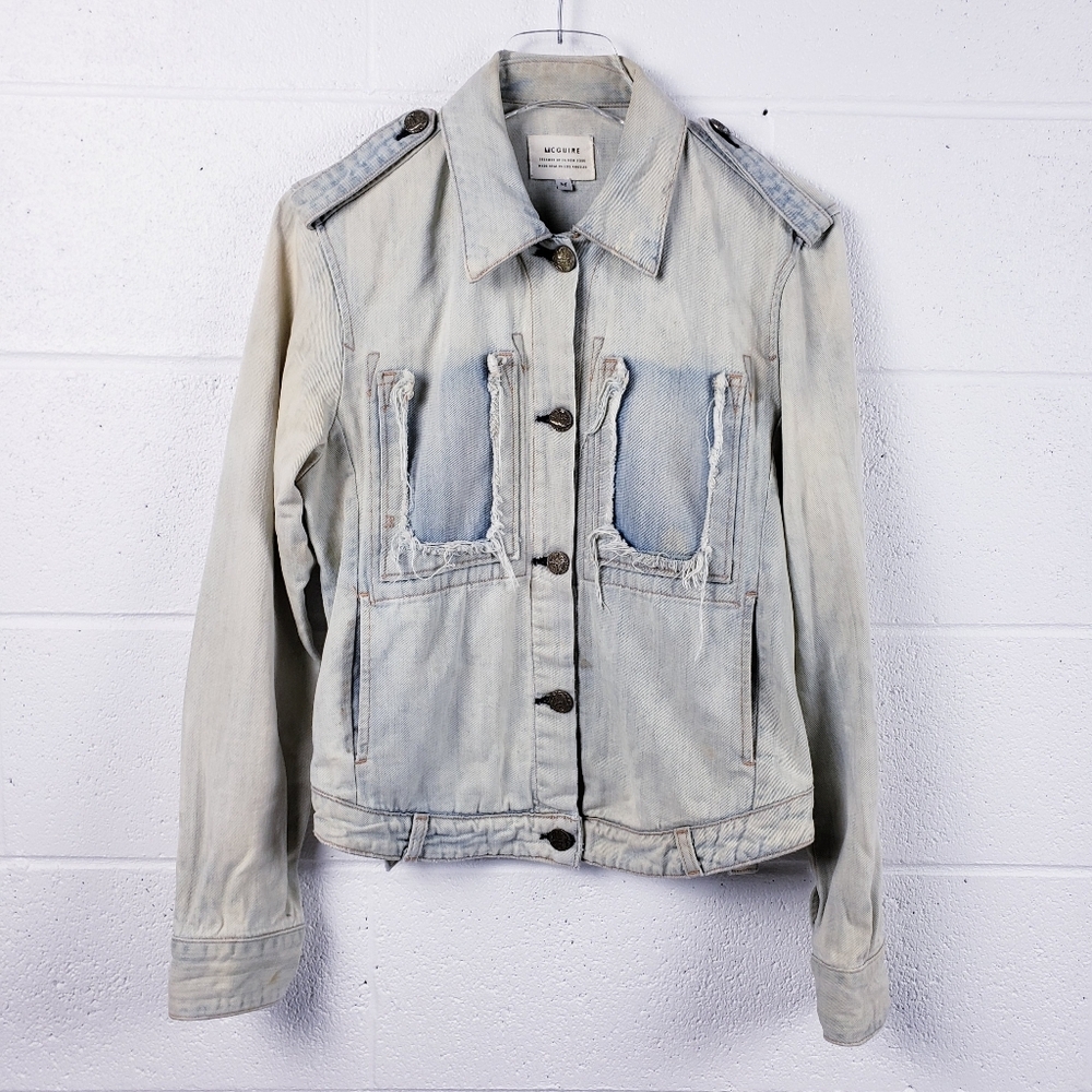 McGuire Fray Pocket‎ Jean Jacket Light Wash Blue Denim Women's Size Medium